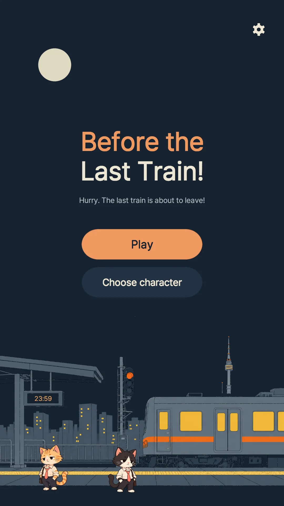 The title screen, with a nighttime platform and a start button